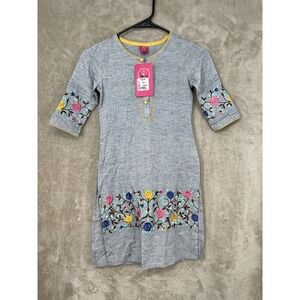 🚀 Zoya Moya India Dress‎ Girls 28 Gray 7-8 Year Embroidery Floral Lightweight